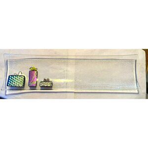 Fused Glass Serving Platter Dichroic Glass Presents 17.5 x 4.5 in Clear Unsigned
